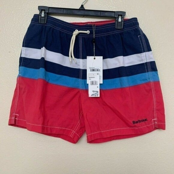 Barbour Men Swim Trunks SMALL 5.5" Short Basic Red Beach Color Blocked - Picture 1 of 8